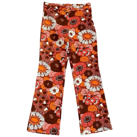 Zara BLOGGERS FAVORITE! 70’s Retro Orange Floral Print High Waist Pant Leggings - Picture 8 of 13